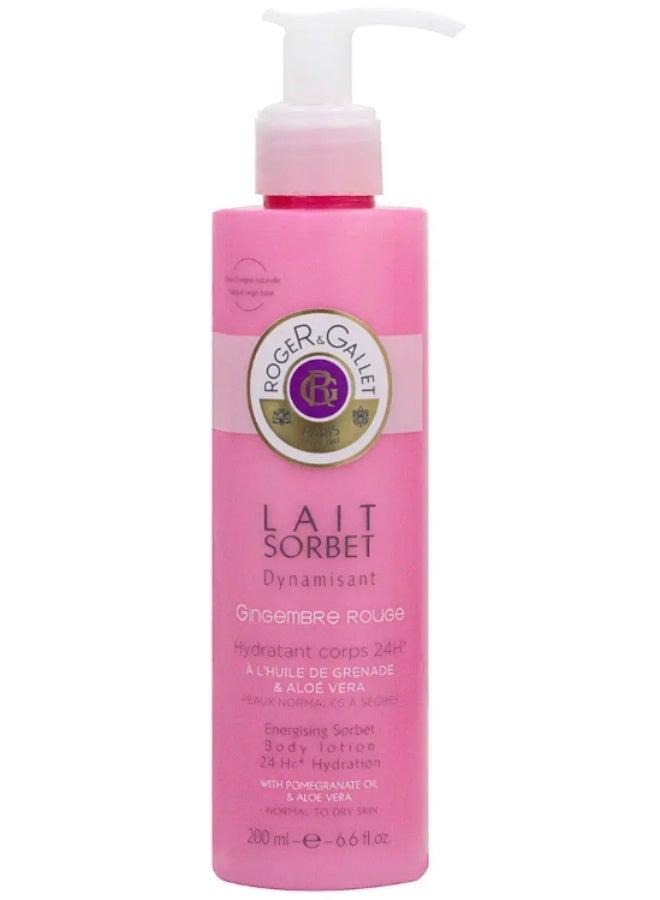 Lait Sorbet Dynamisant Gingenbre Rouge لوشن الجسم المنشط سوربيه 24 ساعة ترطيب للبشرة العادية إلى الجافة 200 مل